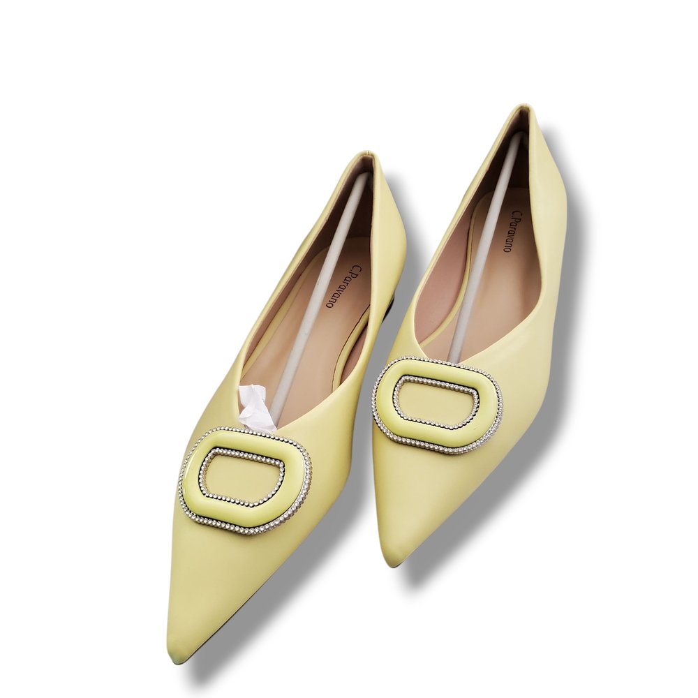 C.Paravano Yellow Women's Flats with Decorative Rhinestone Buckle - Picture 10 of 10